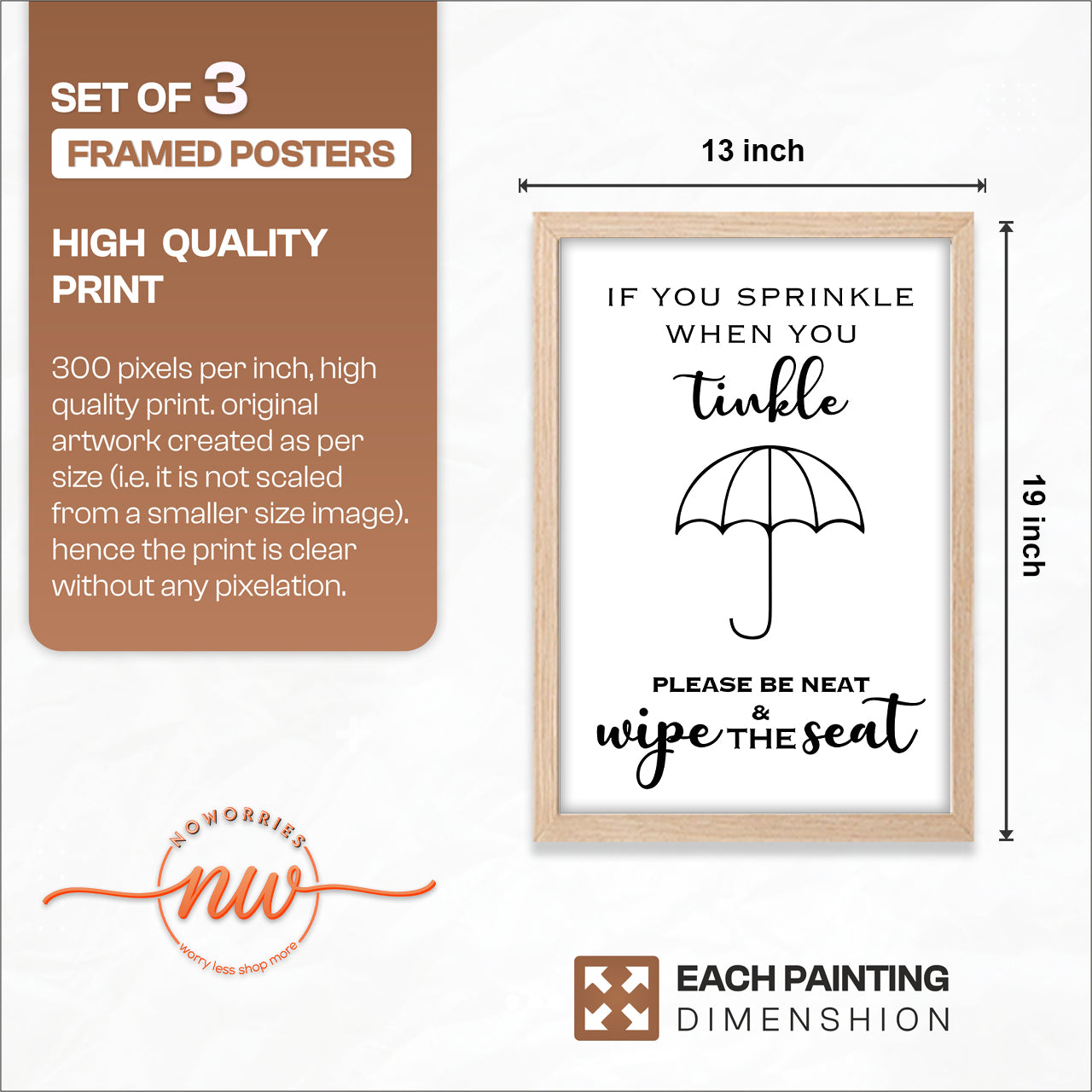 Funny Bathroom Rules Wall Frames Set of 3