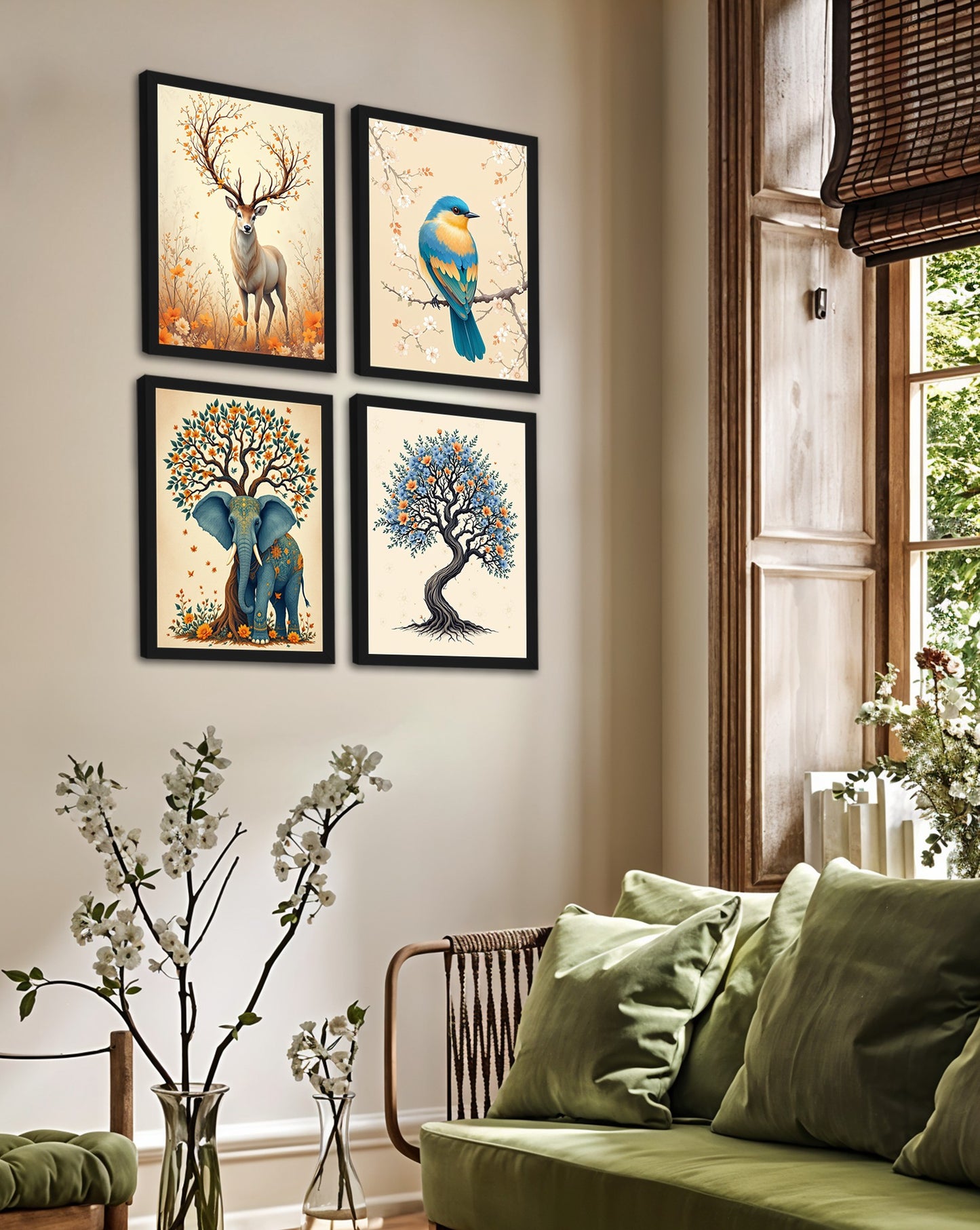 Woodland Animal & Tree Framed Set of 4