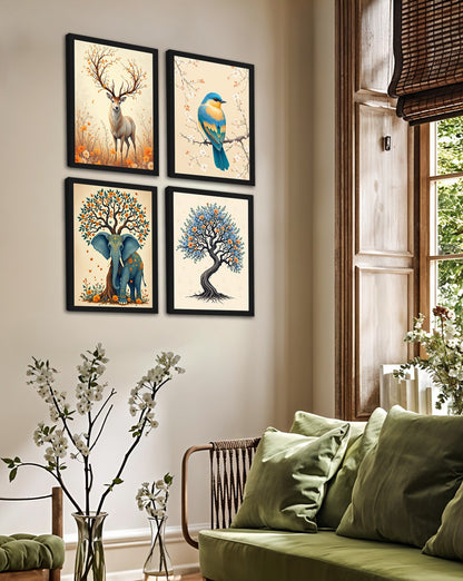 Woodland Animal & Tree Framed Set of 4