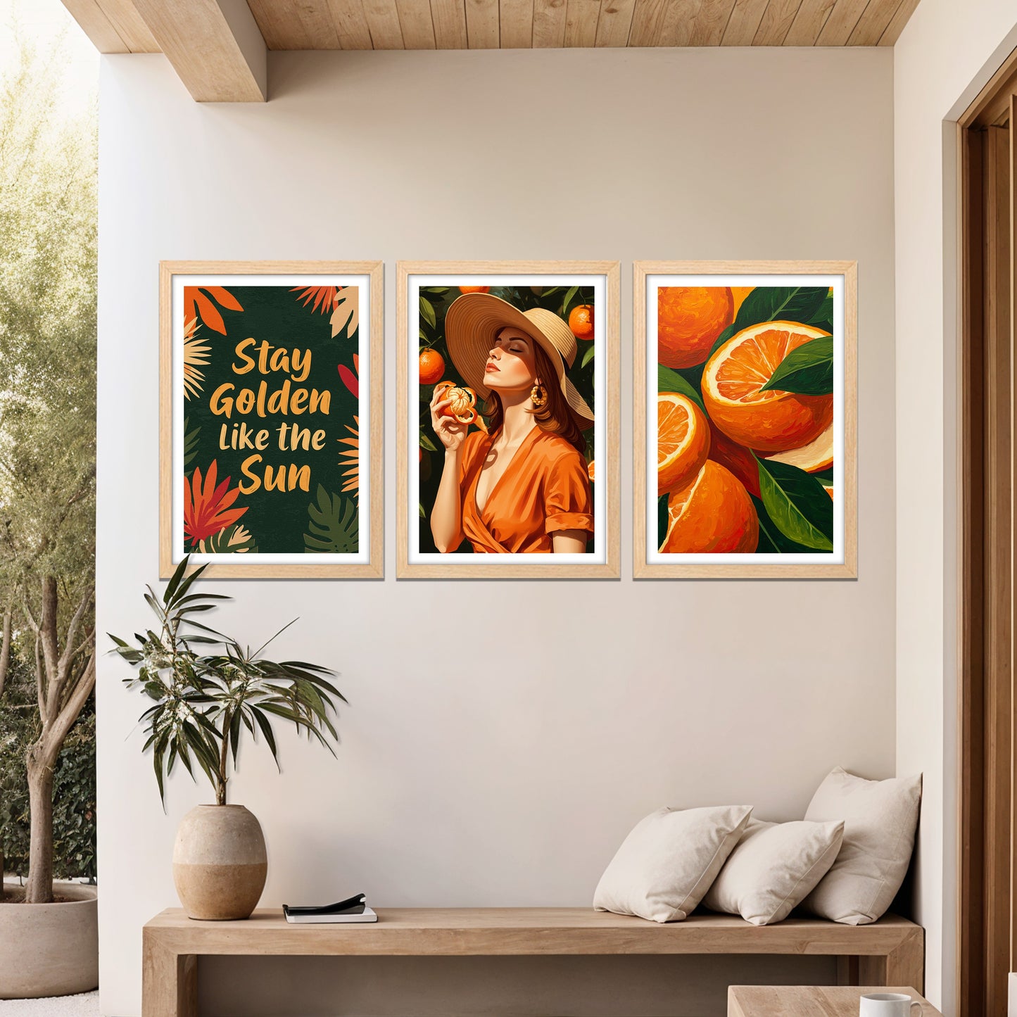 Golden Citrus Trio Wall Frame