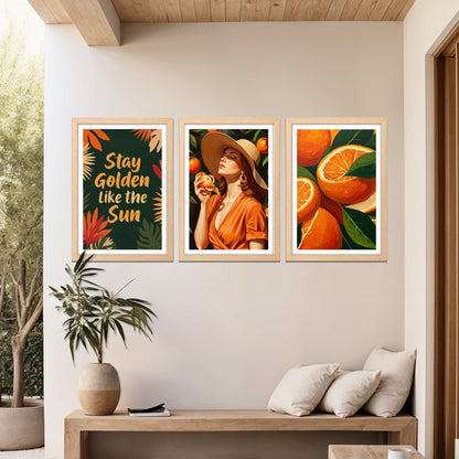 Golden Citrus Trio Wall Frame