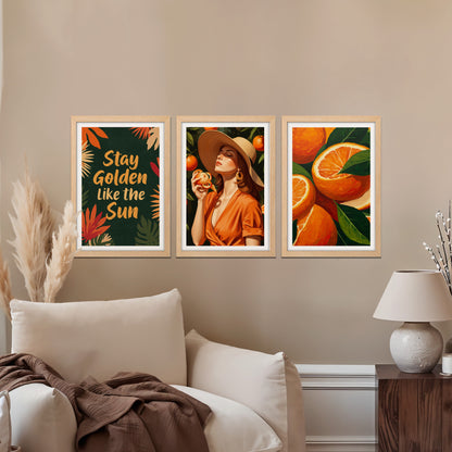 Golden Citrus Trio Wall Frame