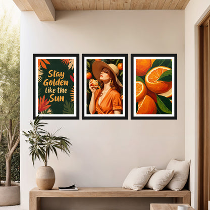 Golden Citrus Trio Wall Frame