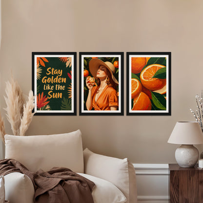 Golden Citrus Trio Wall Frame