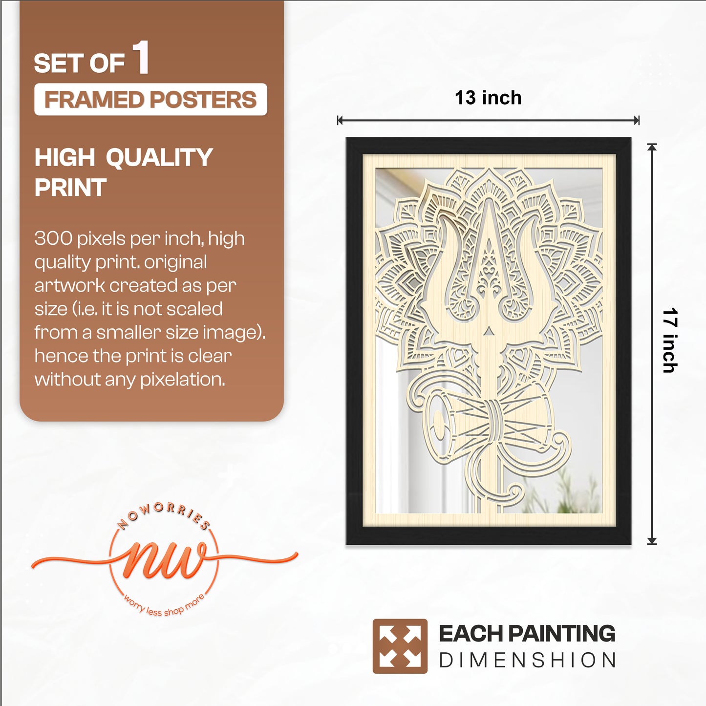 Trishul Damru Pinewood Laser Wall Art