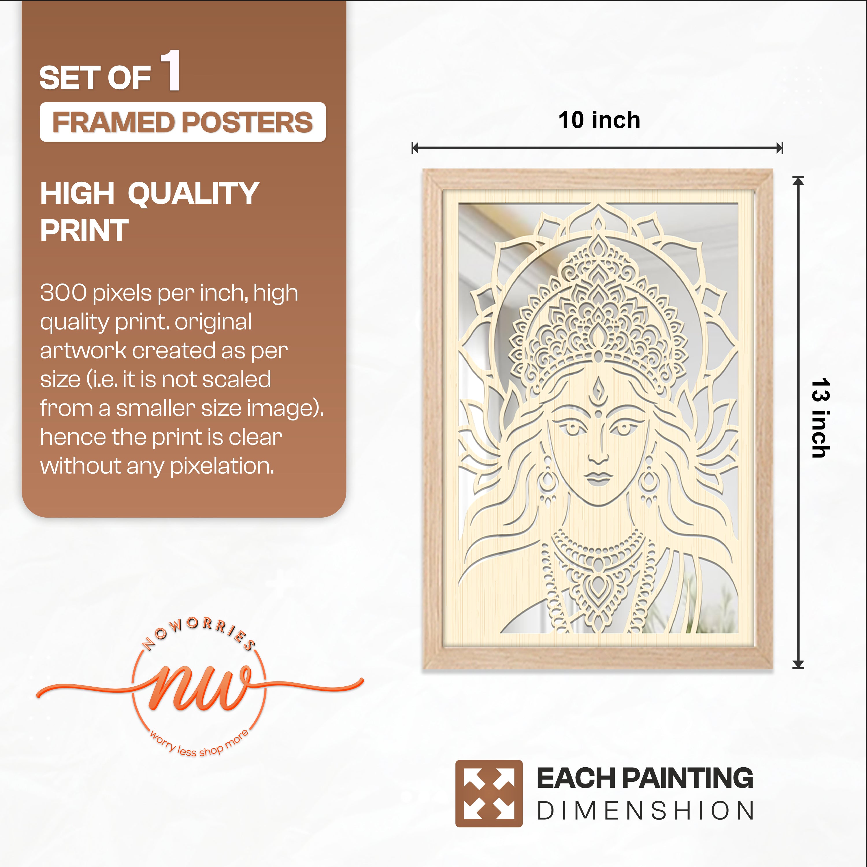 Goddess Durga Pinewood Wall Art