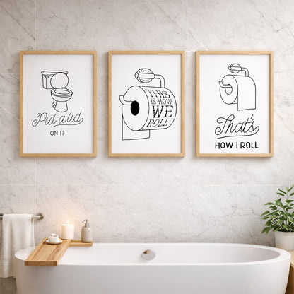 Funny Toilet Humor Wall Frames Set of 3