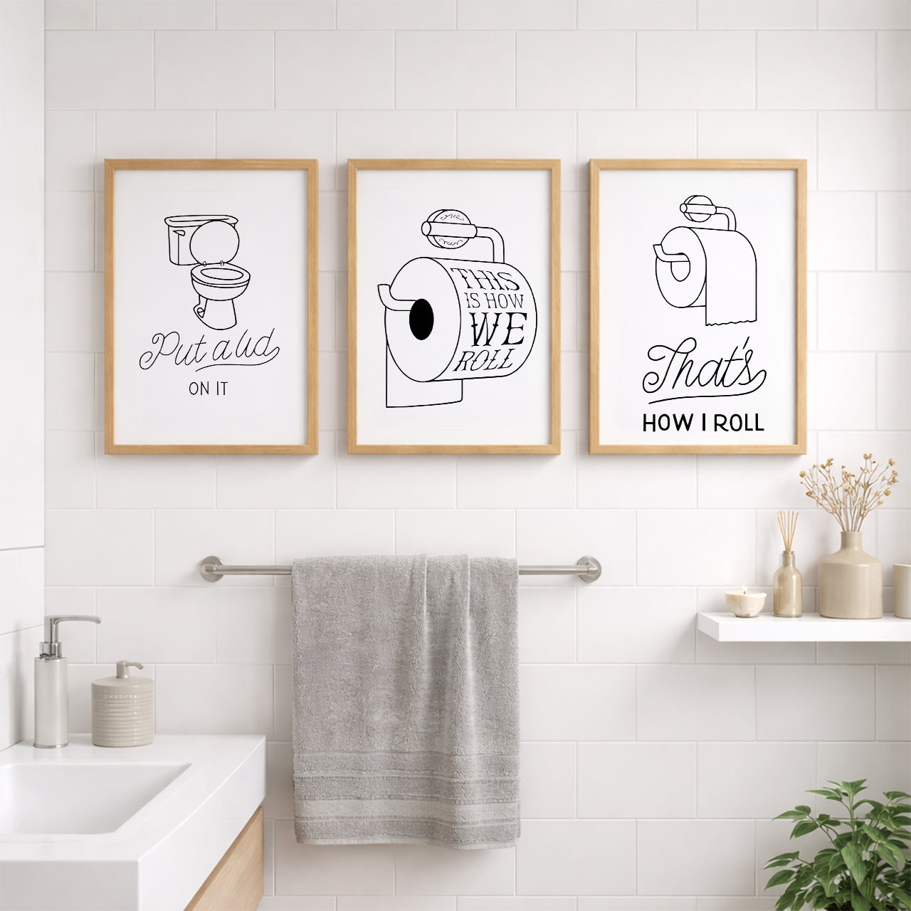 Funny Toilet Humor Wall Frames Set of 3