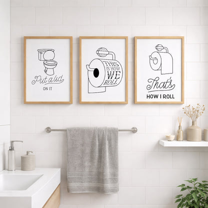 Funny Toilet Humor Wall Frames Set of 3
