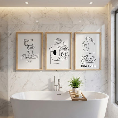Funny Toilet Humor Wall Frames Set of 3