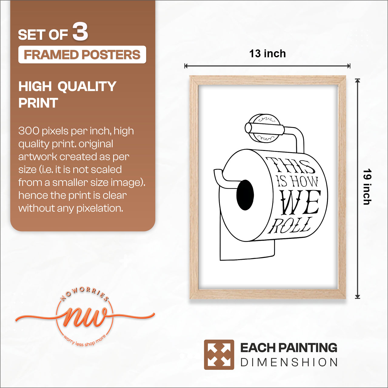 Funny Toilet Humor Wall Frames Set of 3