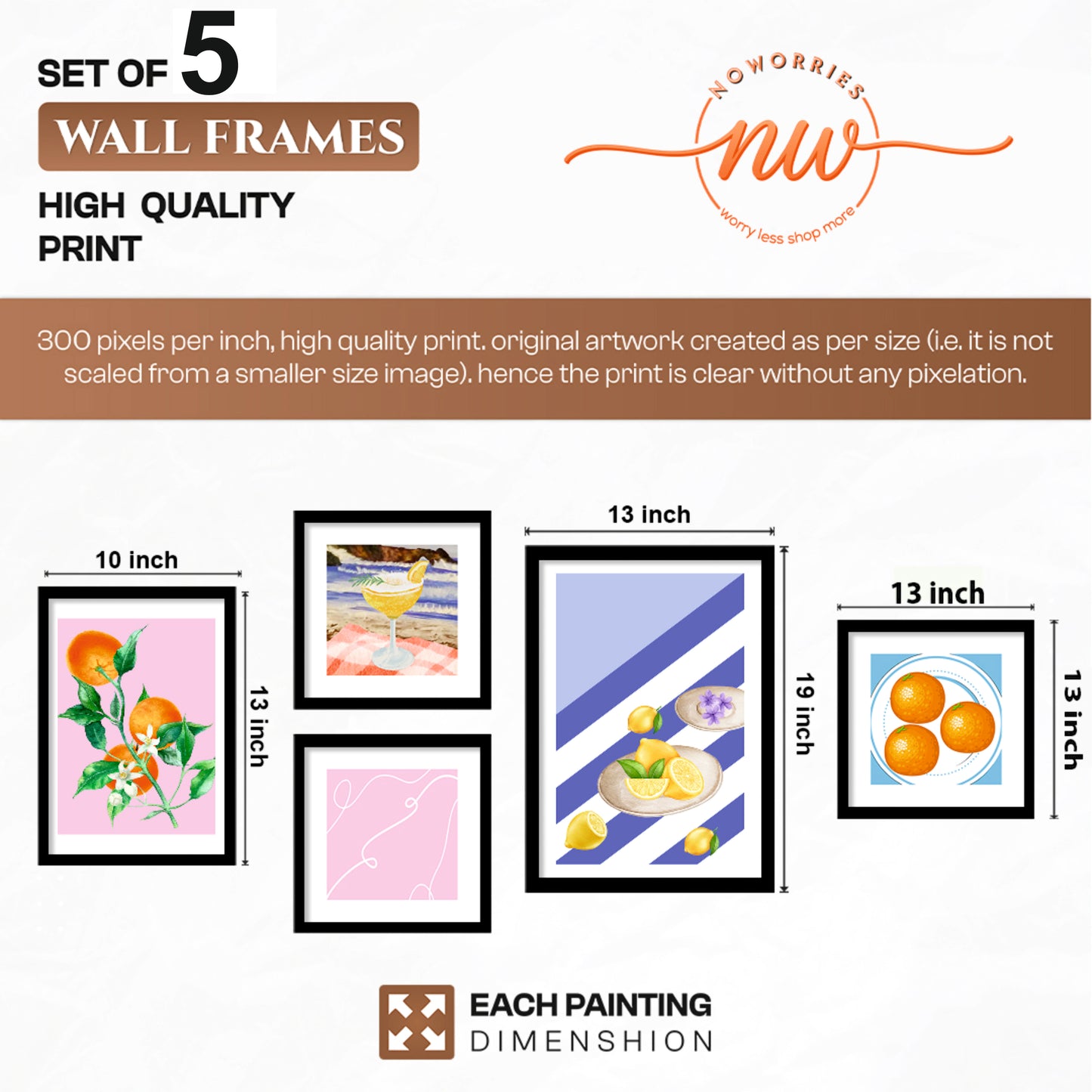 Summer Fruit Wall Art Set of 5