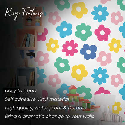 Bright Retro Flower Power Pattern Wall Sticker