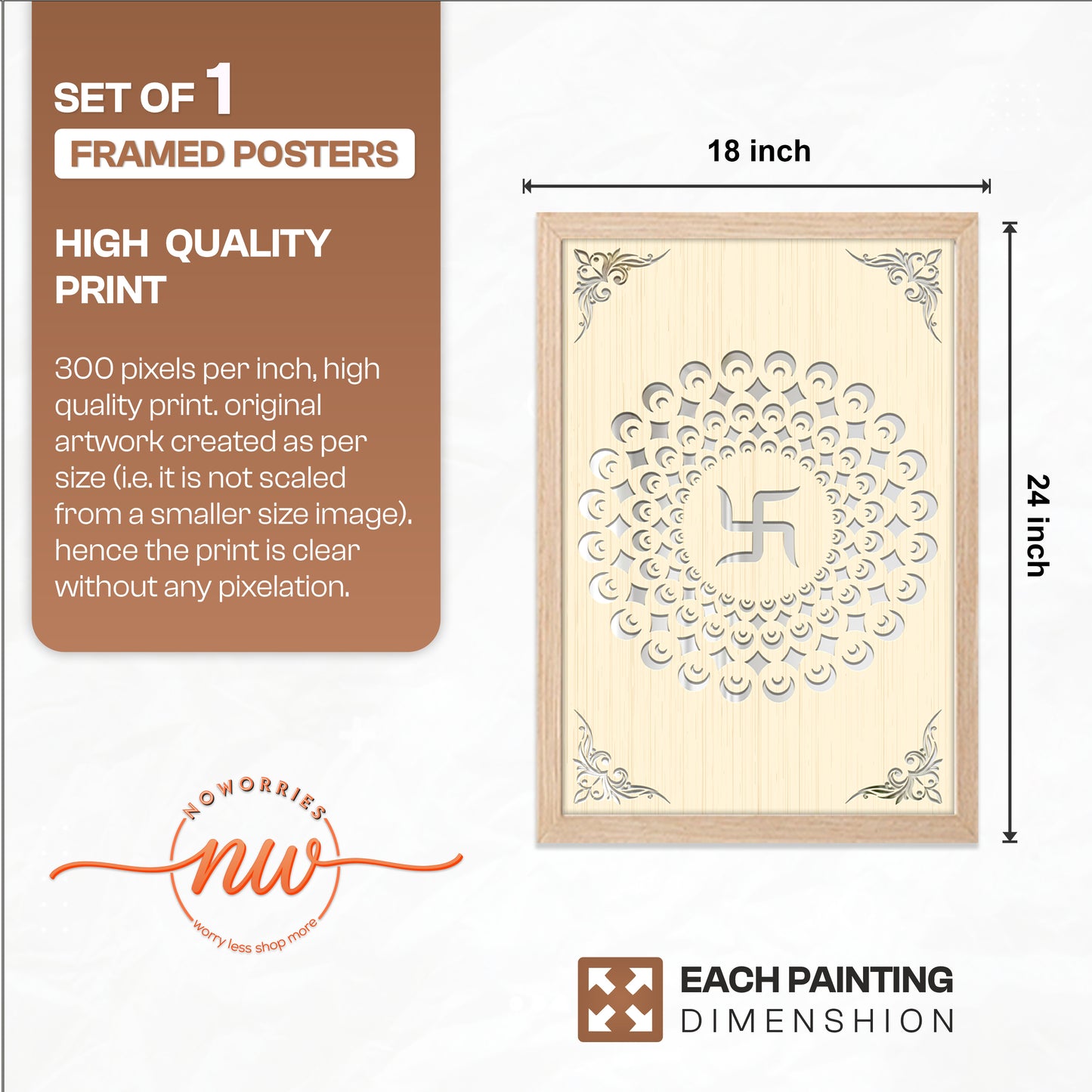 Swastik Mandala Pinewood Laser Art Frame
