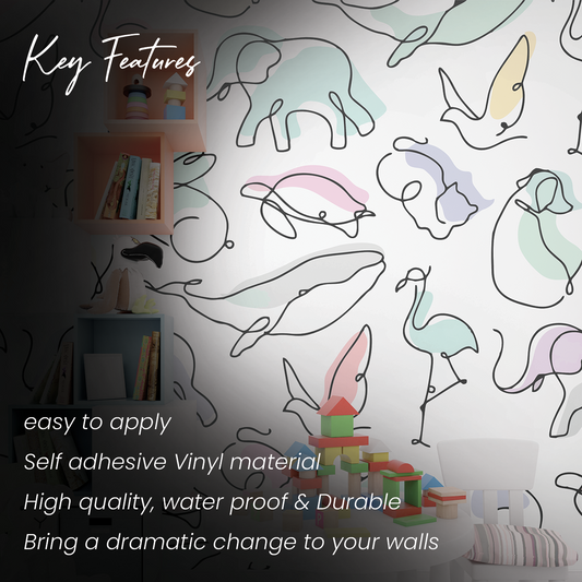 Minimalist One-Line Pastel Animal Pattern Wall Sticker