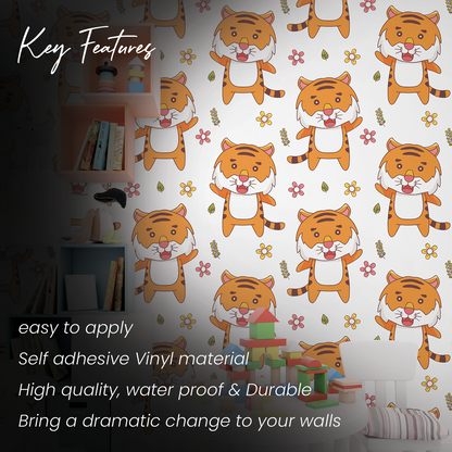 Happy Cartoon Tiger & Flower Wall Sticker