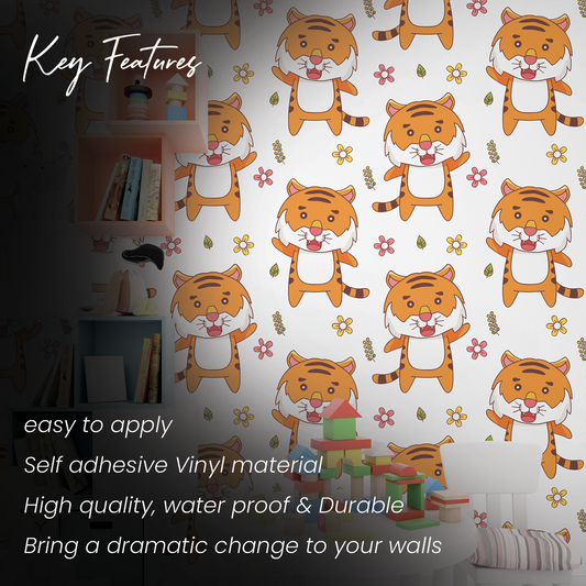 Happy Cartoon Tiger & Flower Wall Sticker