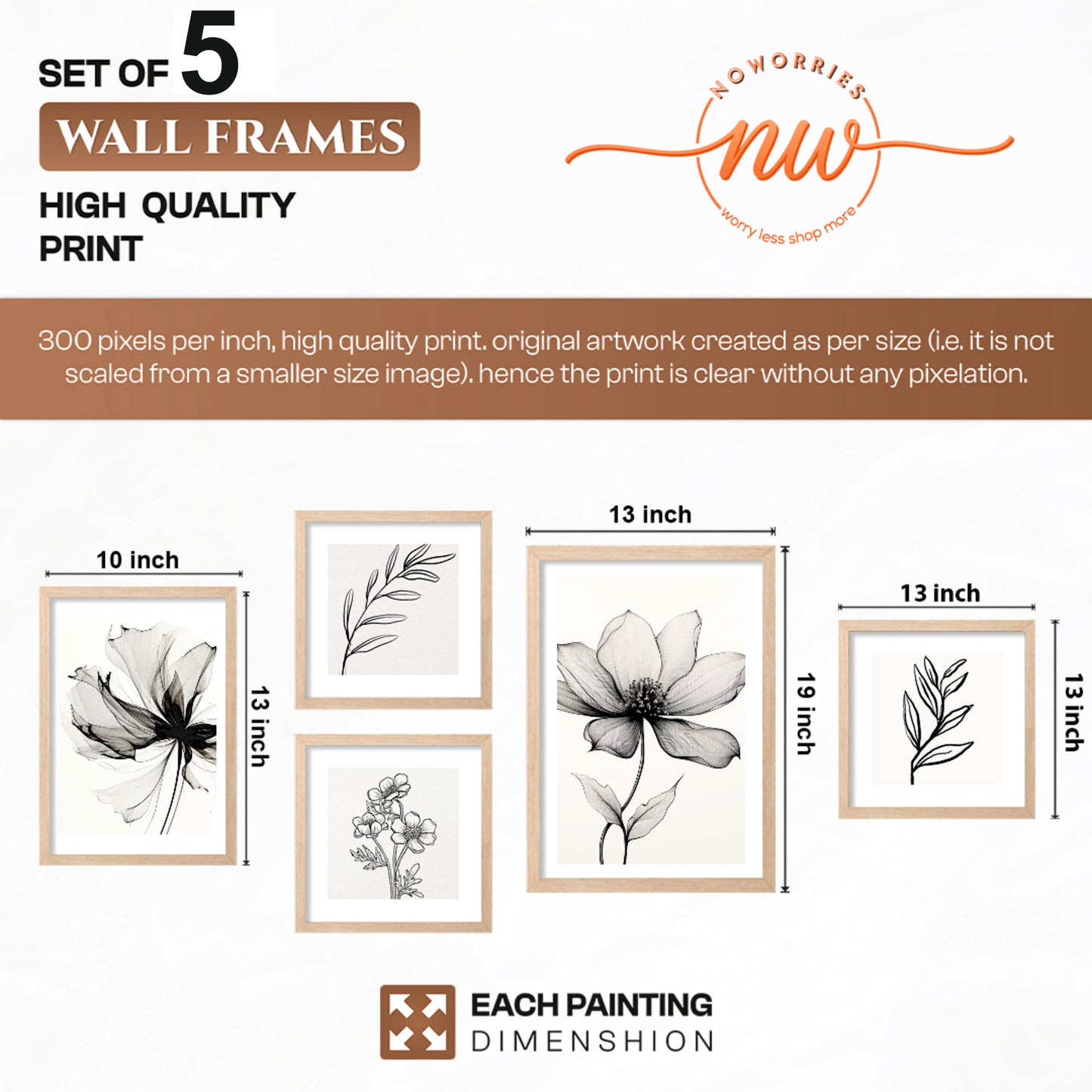 Elegant Floral Wall Set of 5