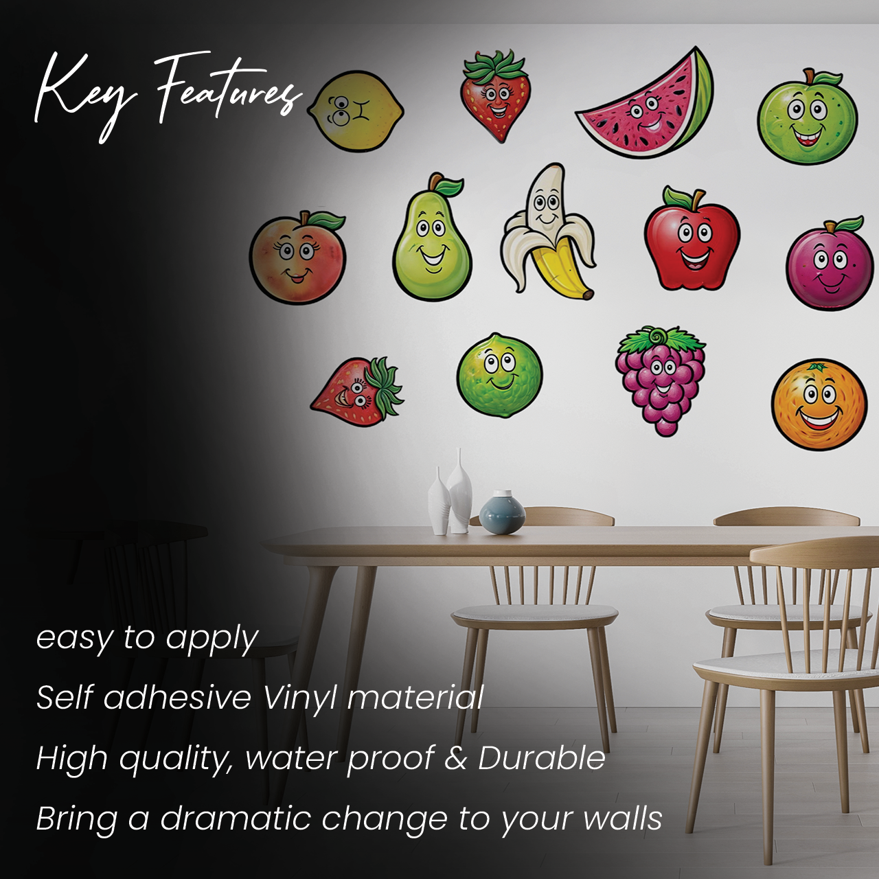 Smiling Cartoon Fruit Kitchen/Kids Room Wall Sticker
