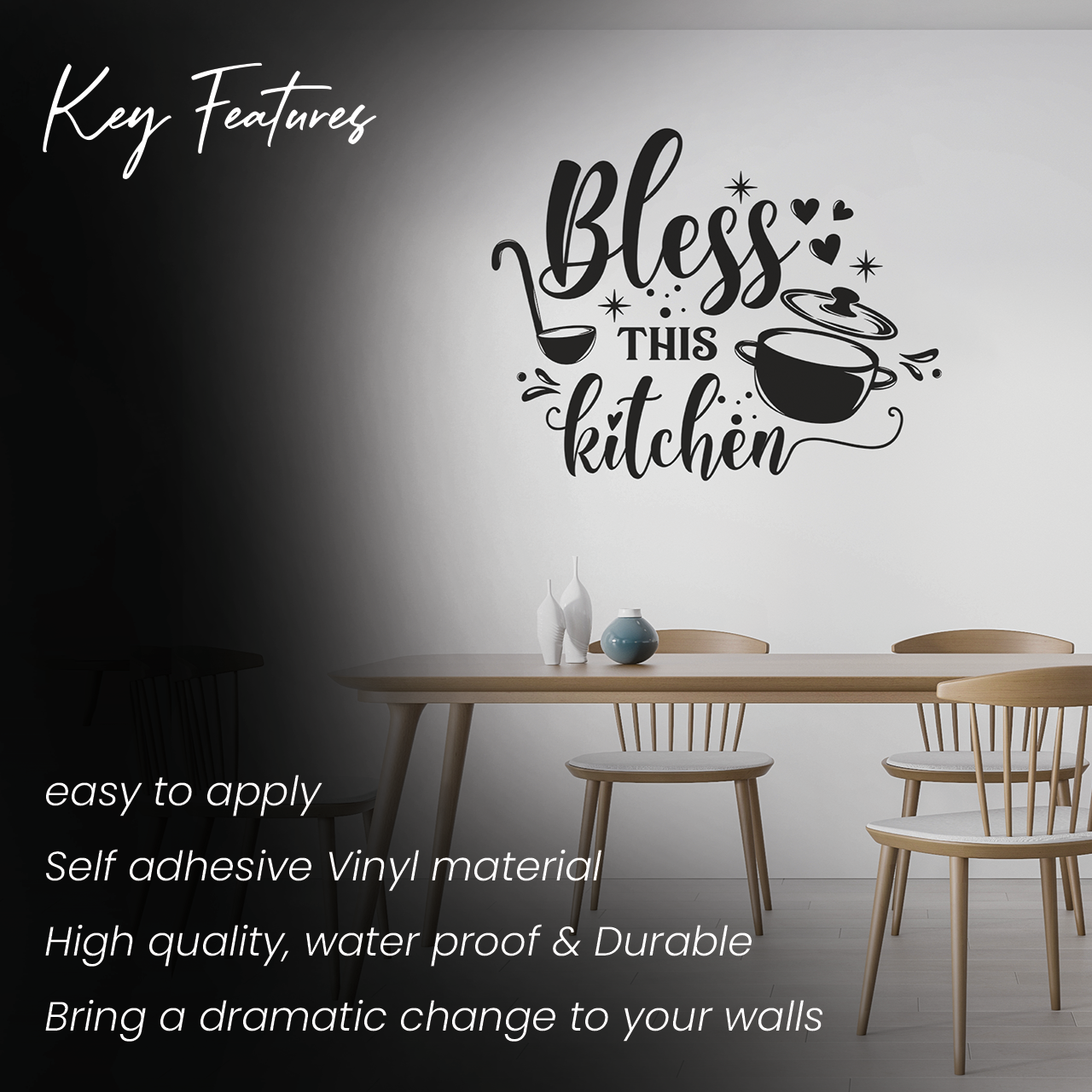 Bless This Kitchen Script Lettering Wall Sticker