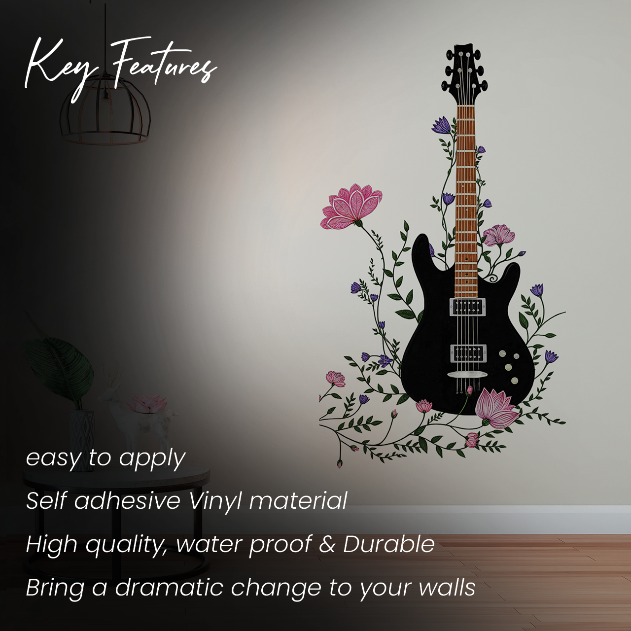 Floral Electric Guitar Wall Sticker