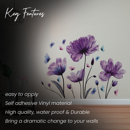 Purple Flower & Butterfly Wall Sticker