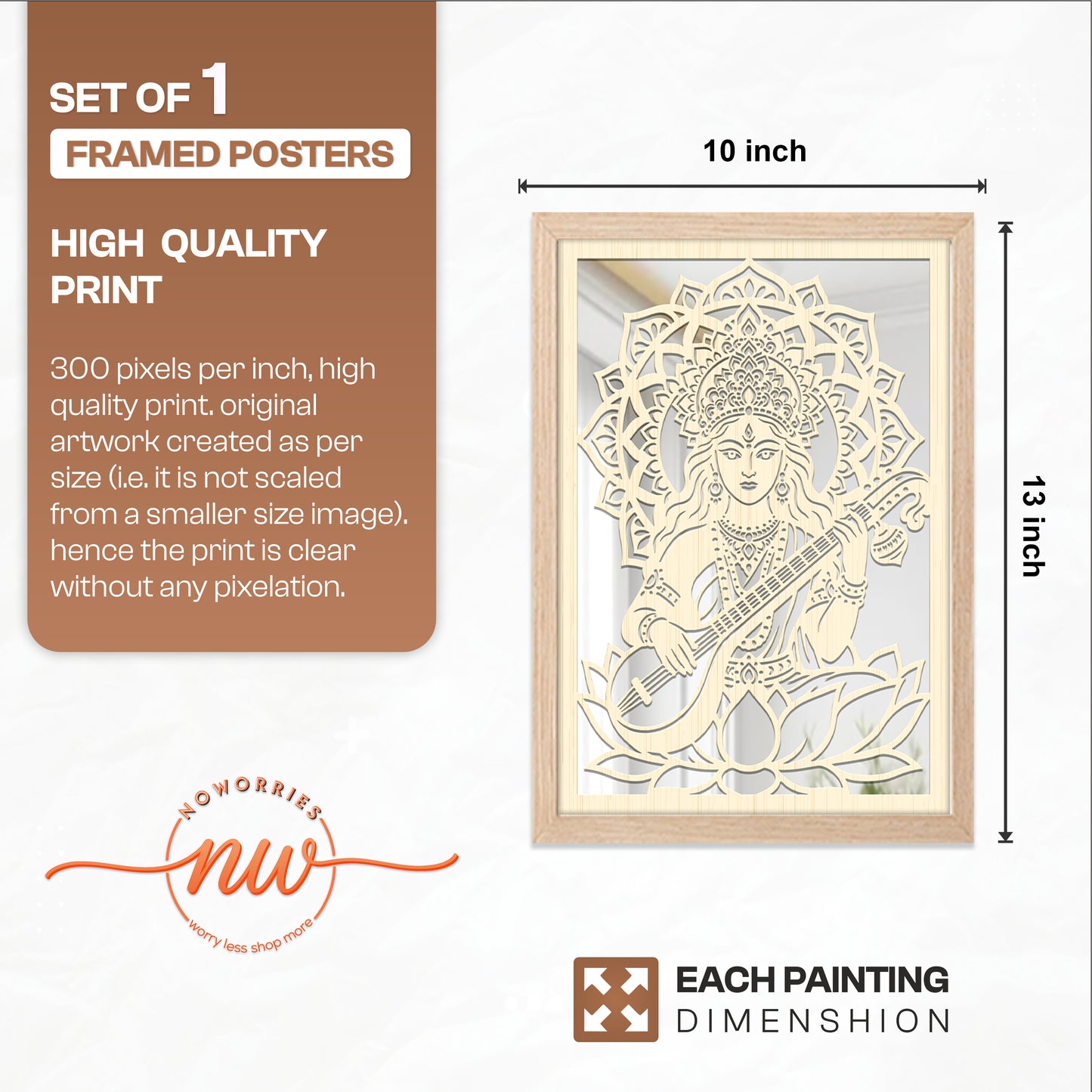 Goddess Saraswati Pinewood Laser Wall Art