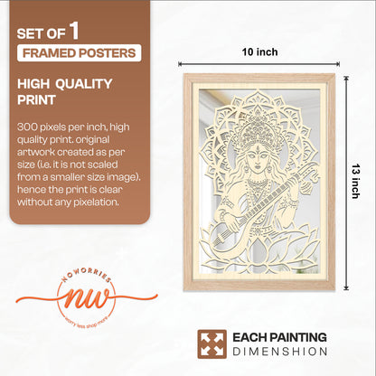 Goddess Saraswati Pinewood Laser Wall Art