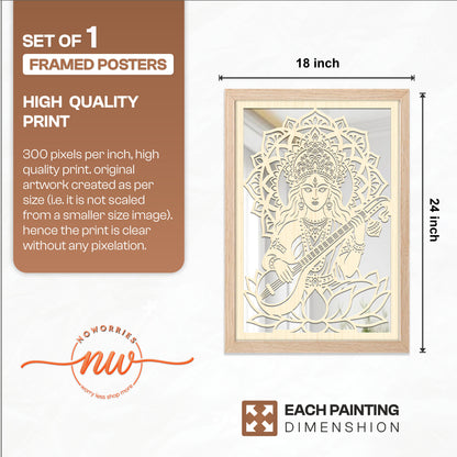 Goddess Saraswati Pinewood Laser Wall Art