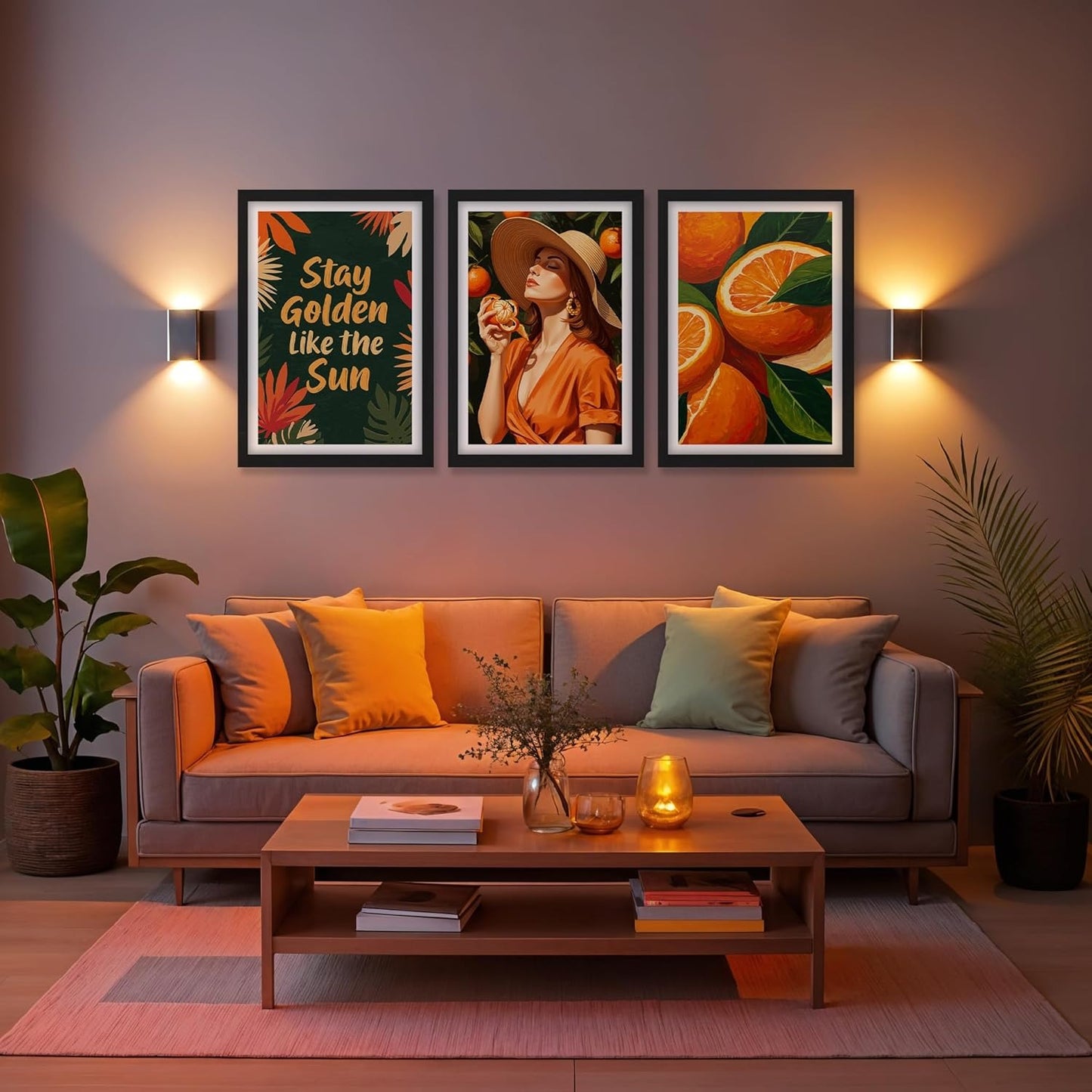 Golden Citrus Trio Wall Frame