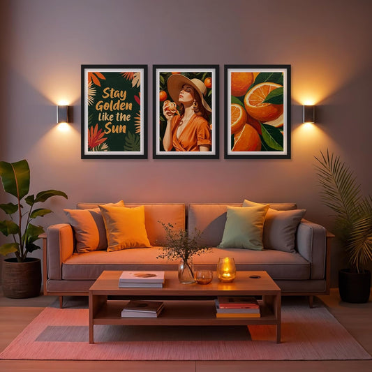 Golden Citrus Trio Wall Frame