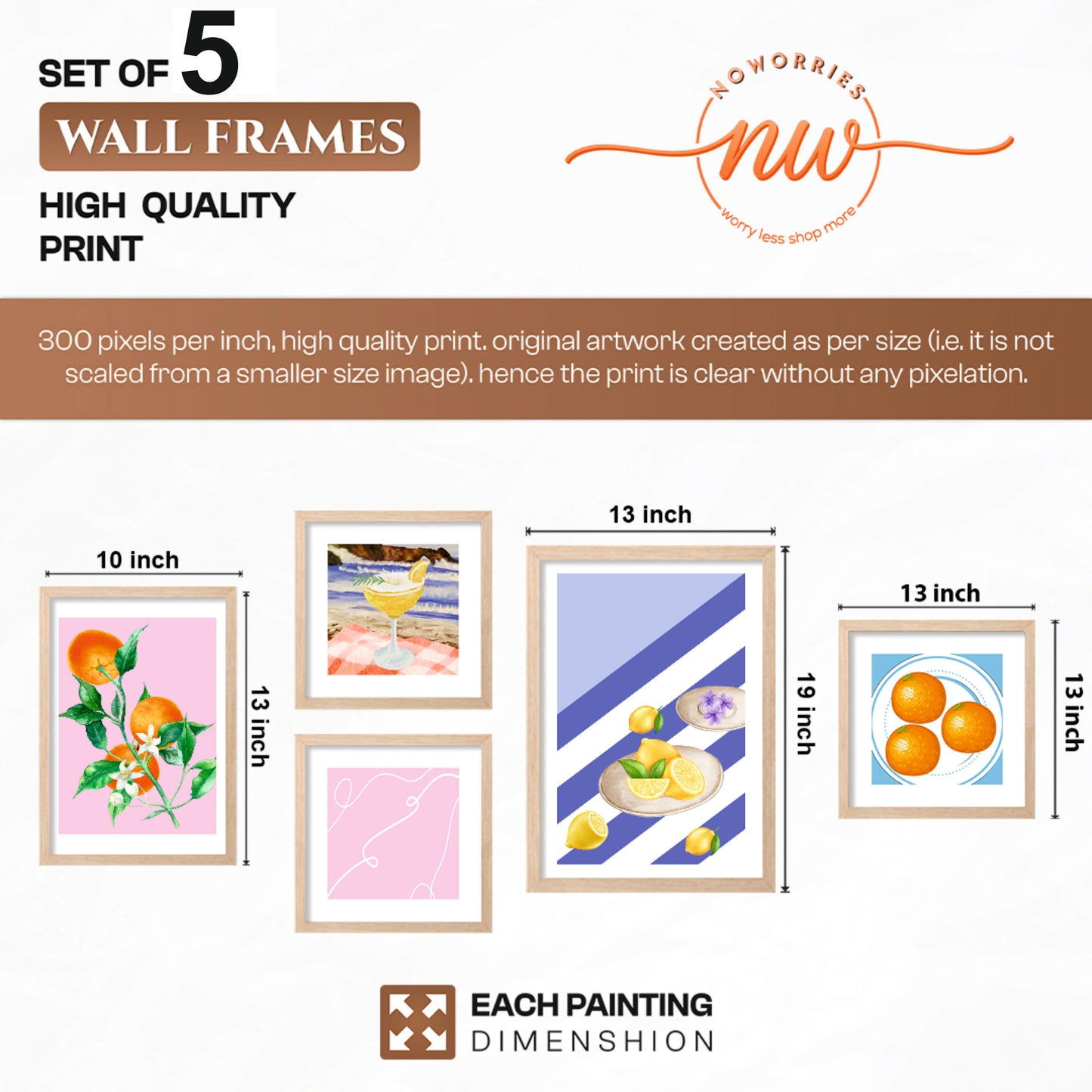 Summer Fruit Wall Art Set of 5