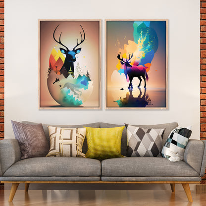 Vibrant Abstract Deer Spirit Art Set Wall Frame