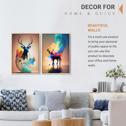Vibrant Abstract Deer Spirit Art Set Wall Frame