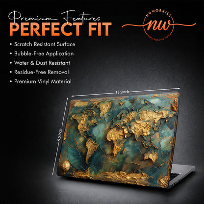 3D Texture Gold Map Luxury Laptop Skin