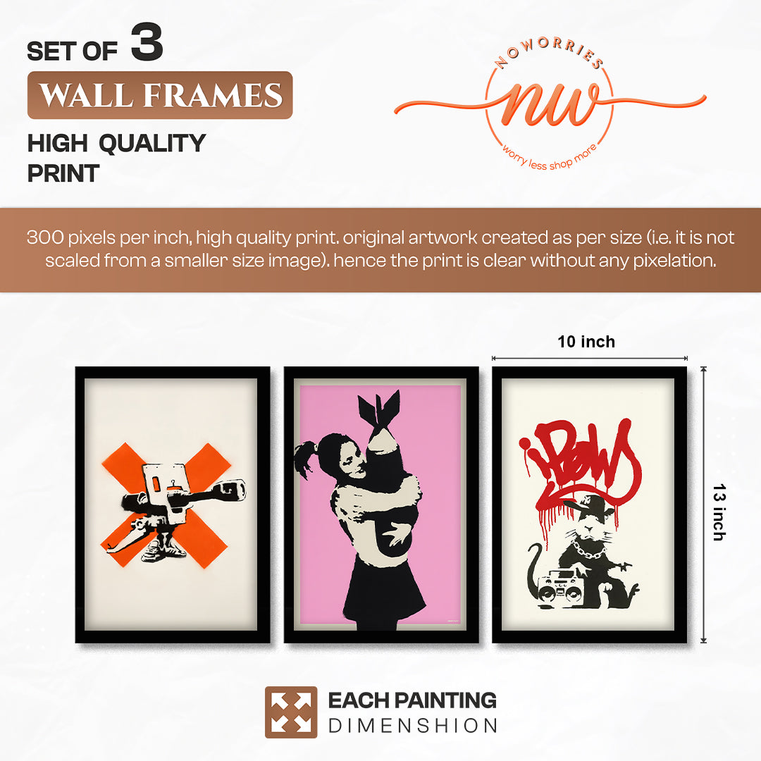 Banksy Inspired Street Art Wall Set of 3