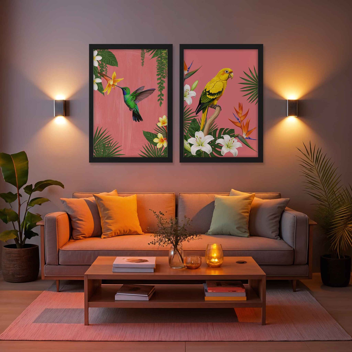 Tropical Bird & Hummingbird Wall Art Set of 2