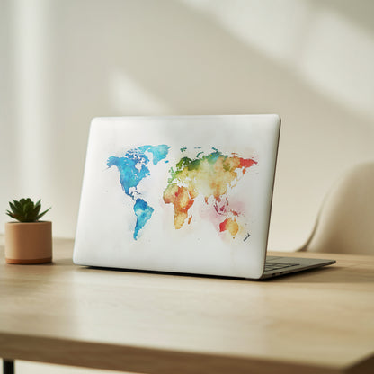 Watercolor World Map Artistic Laptop Skin