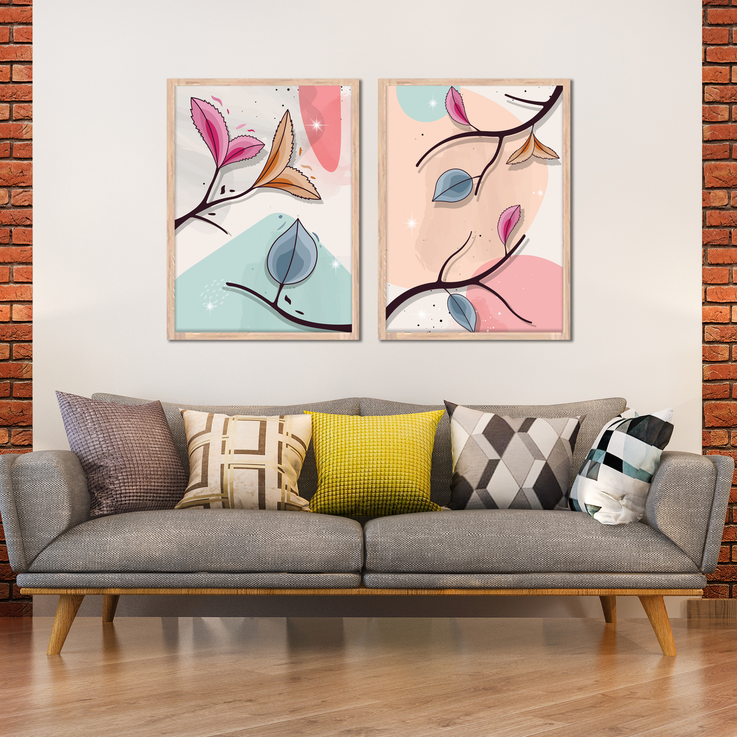 Pastel Leaves Wall Frame Set
