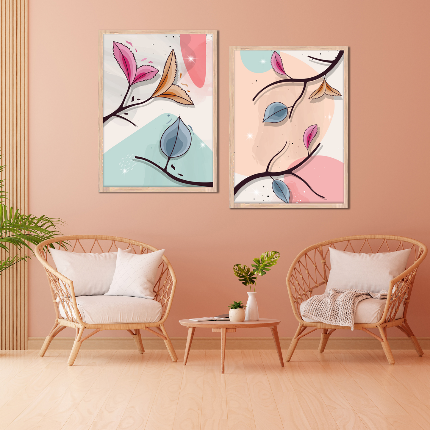 Pastel Leaves Wall Frame Set