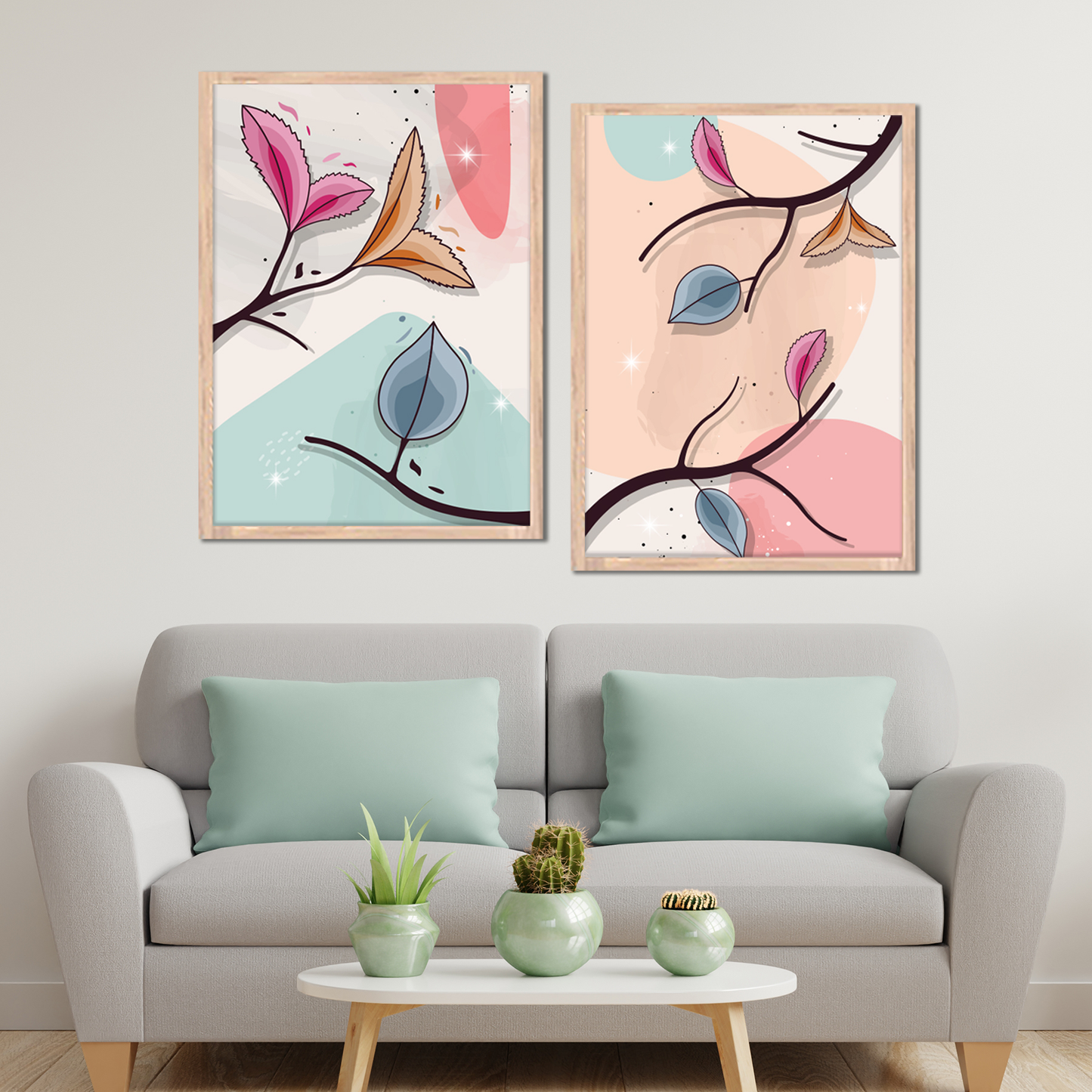 Pastel Leaves Wall Frame Set