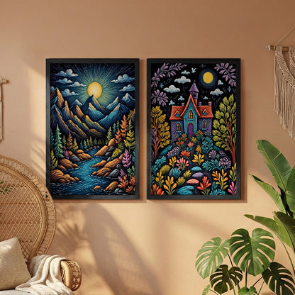 Moonlit Nature & Dream House Wall Frame Set of 2