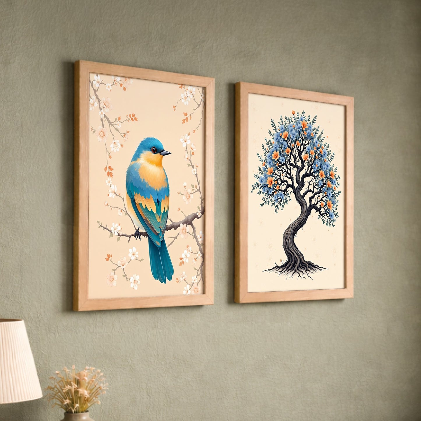 Tree & Blue Bird Nature Wall Art Frames Set of 2