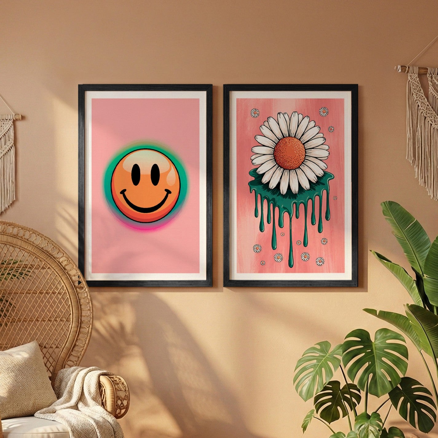 Smiley Daisy Aesthetic Wall Art Set of 2