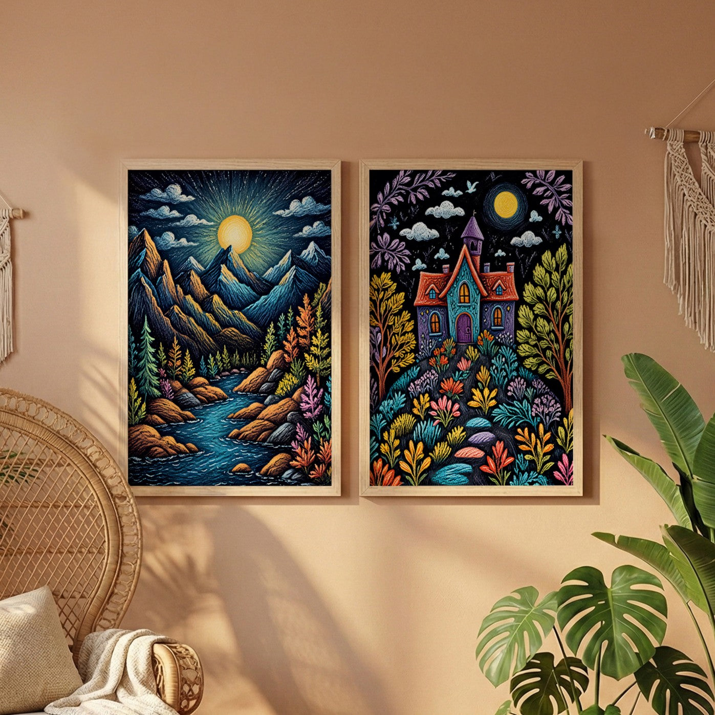 Moonlit Nature & Dream House Wall Frame Set of 2