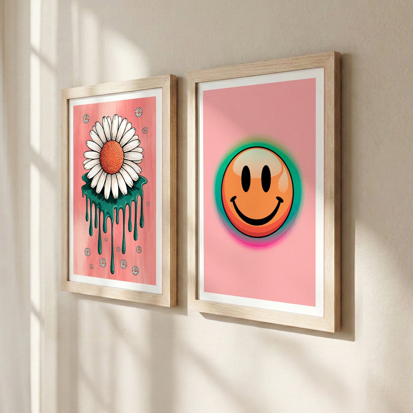 Smiley Daisy Aesthetic Wall Art Set of 2