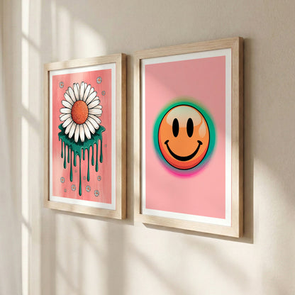 Smiley Daisy Aesthetic Wall Art Set of 2