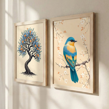 Tree & Blue Bird Nature Wall Art Frames Set of 2