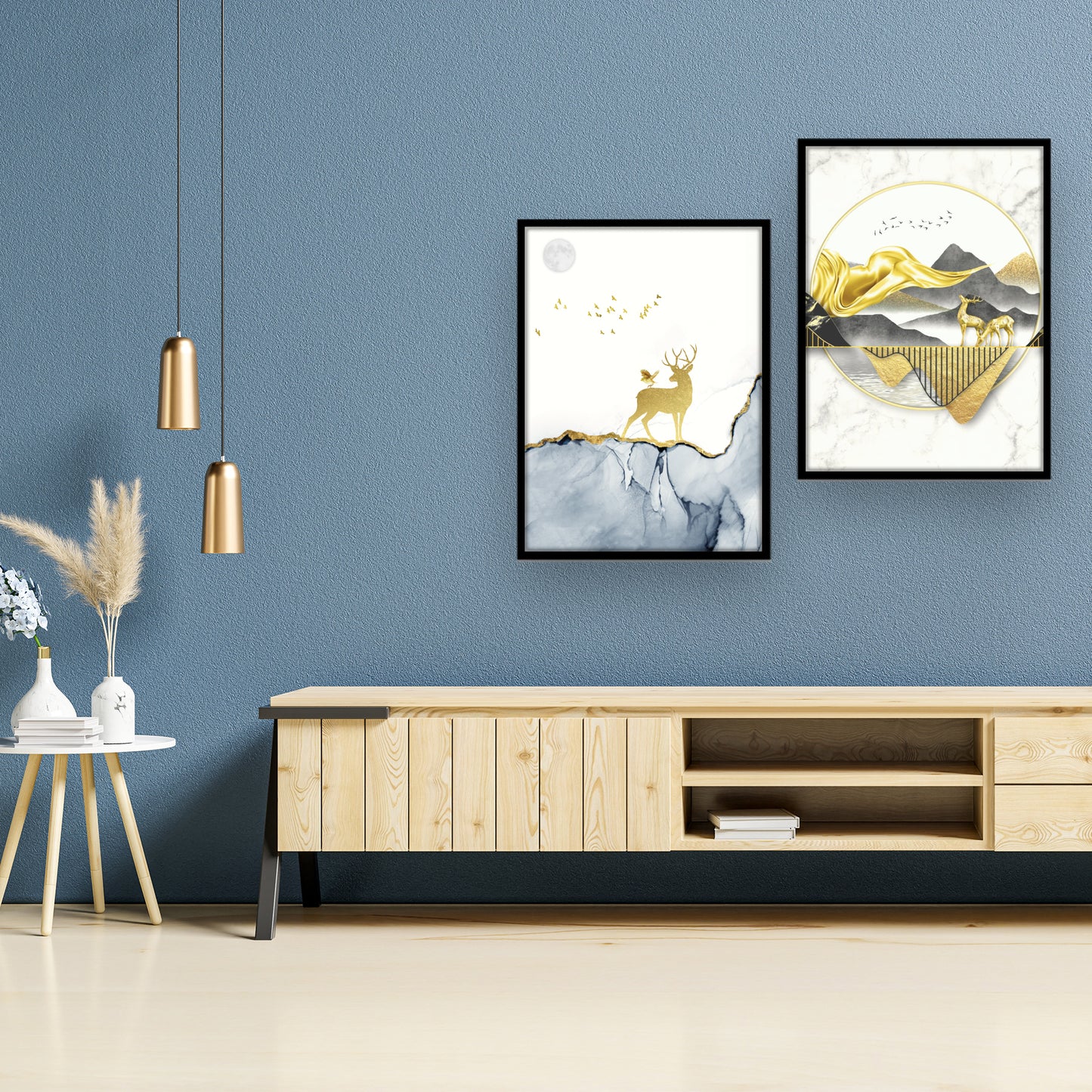 Gold Accented Abstract Marble Landscape Wall Frame