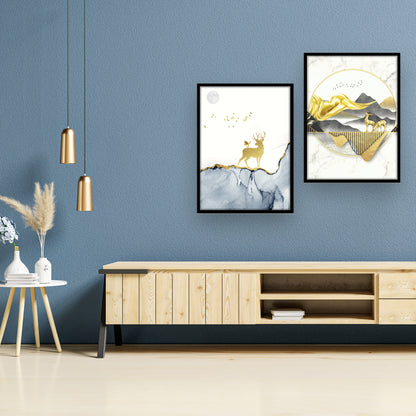 Gold Accented Abstract Marble Landscape Wall Frame